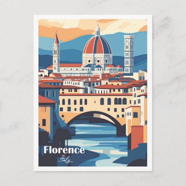 Postal Florence Italy Artwork Travel Place ilustracion (Anverso)