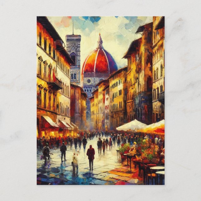 Postal Florencia, Calle Italia con pintura Duomo (Anverso)