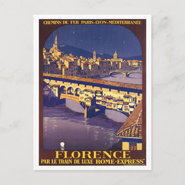 Postal Florencia, Italia, poster de viajes vintage (Anverso)