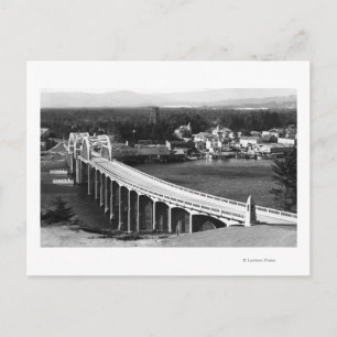 Postal Florencia, Oregon Town View y el puente Siuslaw
