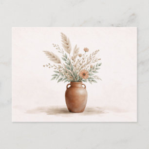Postal Florero Boho de Terracota Hierba Pampas Botánico