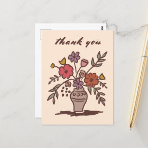 Postal Florero Floral Rústico Caprichoso Boceto Agradecim