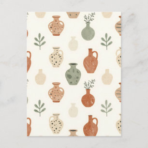Postal Floreros de Terracota Boho con Patrón Botánico