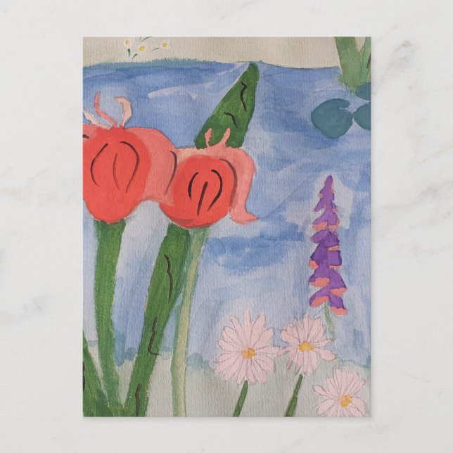 Postal Flores A Orillas Del Lago Postcard Plano (Anverso)