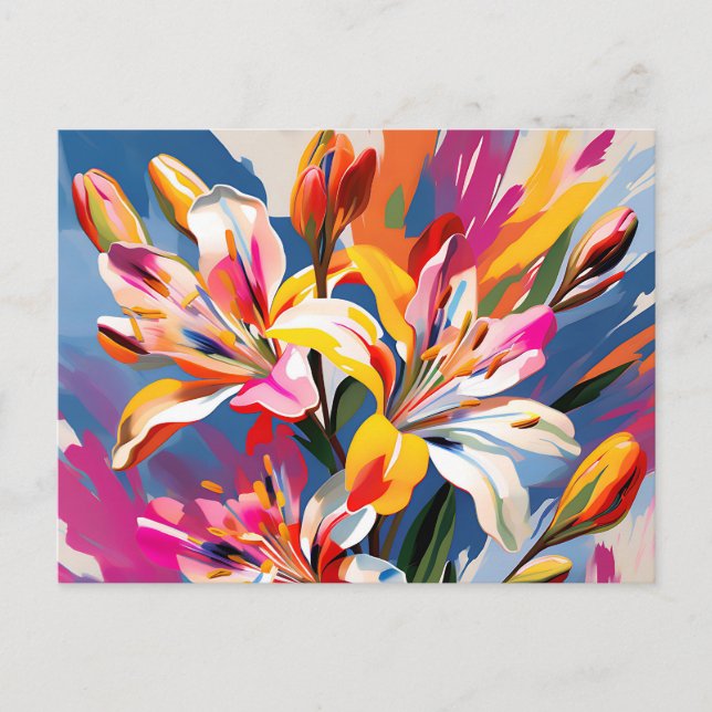 Postal Flores abstractas de Alstroemeria vibrantes (Anverso)