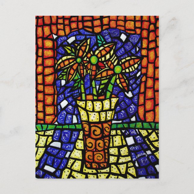 Postal Flores Abstractas En Vase (Anverso)