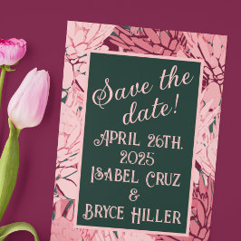 Postal Flores abstractas verdes y rosas profundas salvan 