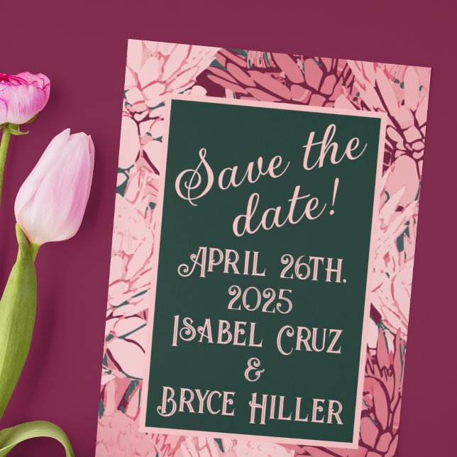 Postal Flores abstractas verdes y rosas profundas salvan  (Subido por el creador)