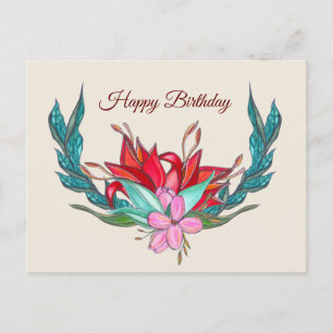 Postal Flores acuarela Dibujo de cumpleaños feliz