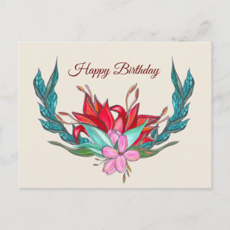 Postal Flores acuarela Dibujo de cumpleaños feliz