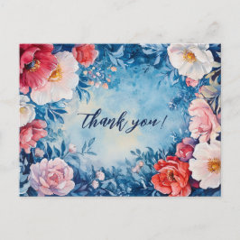 Postal Flores acuáticas azul rosado GRACIAS PERSONALIZADO