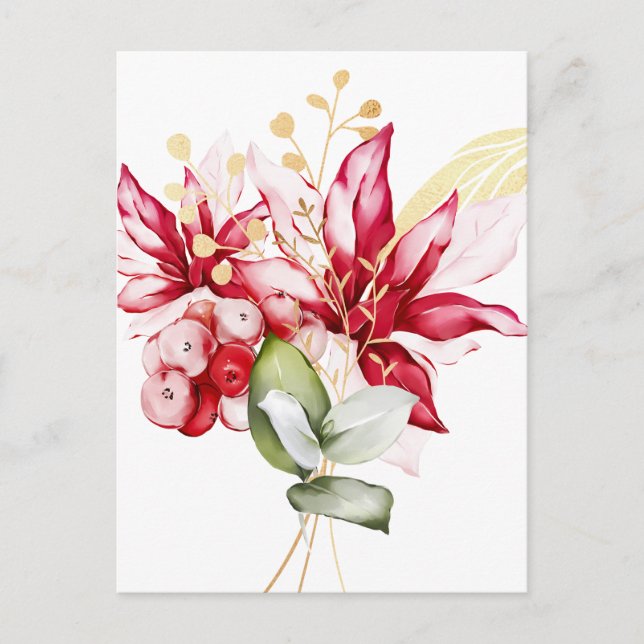 Postal Flores acuáticas de poinsettia roja feriado de inv (Anverso)