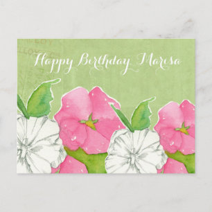 Postal Flores acuáticas del Hollyhocks rosa Feliz cumplea