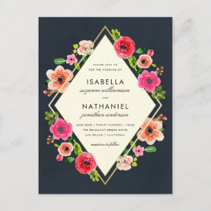 Postal Flores acuáticas elegantes   Boda de marco dorado