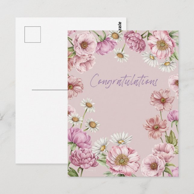 Postal Flores acuáticas, peonías, anémonas, maricas (Anverso / Reverso)