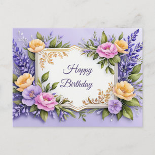 Postal Flores alegres de cumpleaños en Lavender