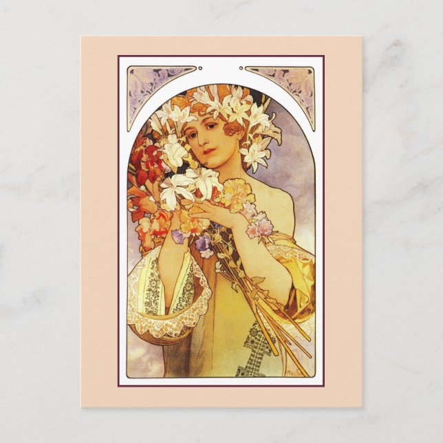 Postal Flores, Alfonso Art Nouveau Alfons Mucha (Anverso)