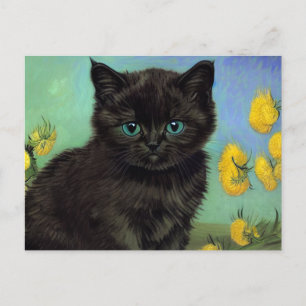 Postal Flores amarillas de gato negro Van Gogh