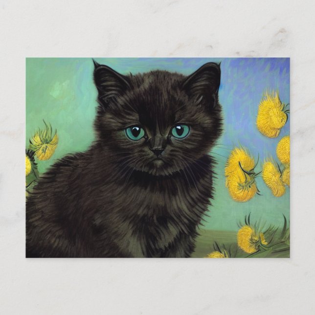 Postal Flores amarillas de gato negro Van Gogh (Anverso)