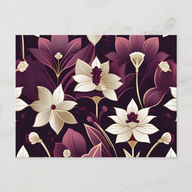 Postal Flores Art Deco Doradas Burdeos (Anverso)