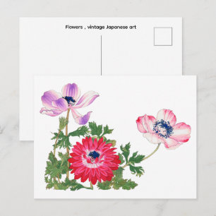 Postal Flores , arte japonés vintage