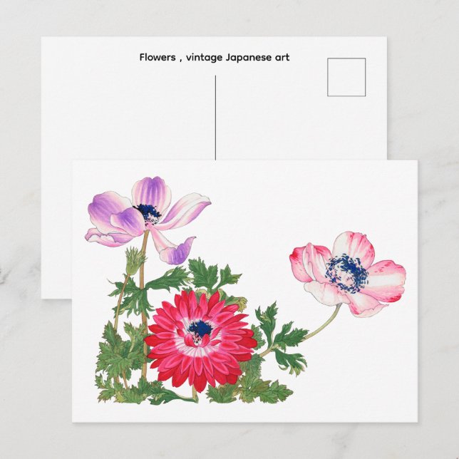 Postal Flores , arte japonés vintage  (Anverso / Reverso)