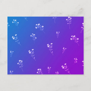 Postal Flores azul y morada y blanca personalizable