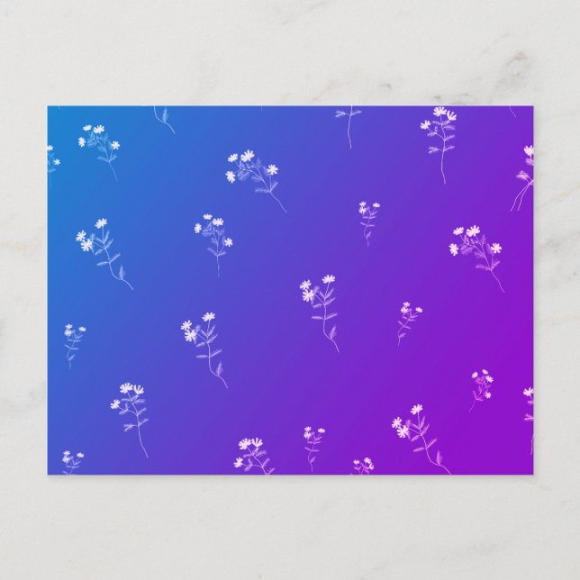 Postal Flores azul y morada y blanca personalizable (Anverso)