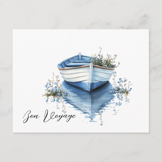Postal Flores azules Bon Voyage Rowboat (Anverso)