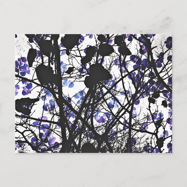 Postal Flores azules en el concepto de árbol de invierno  (Anverso)