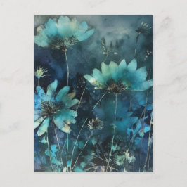 Postal Flores azules Medios mixtos de Cyanype