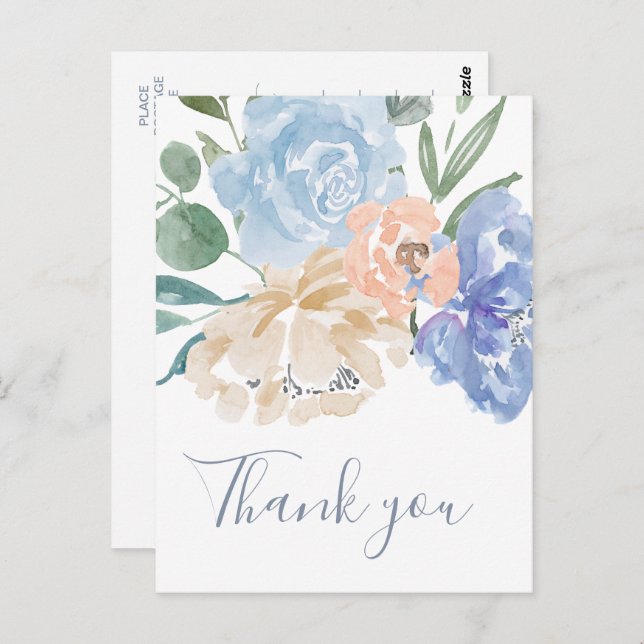 Postal Flores Azules Polvorientos Gracias (Anverso / Reverso)