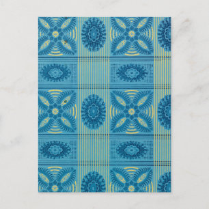 Postal Flores azules rayas amarillas de arte vintage Patr