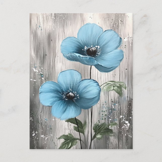 Postal Flores azules sobre pintura de madera gris (Anverso)