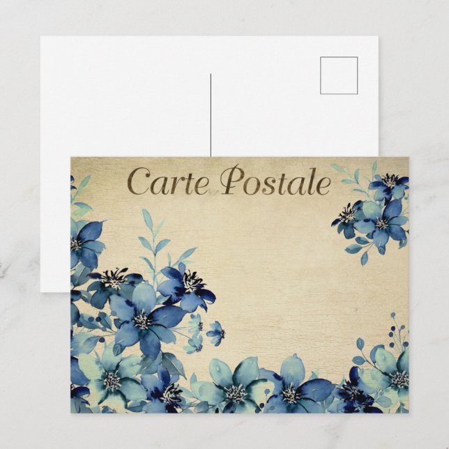 Postal Flores azules vintage (Anverso / Reverso)