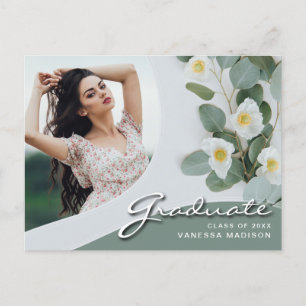 Postal Flores blancas con guiones elegantes Grado moder
