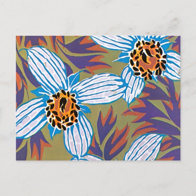 Postal Flores blancas con hojas moradas (Anverso)