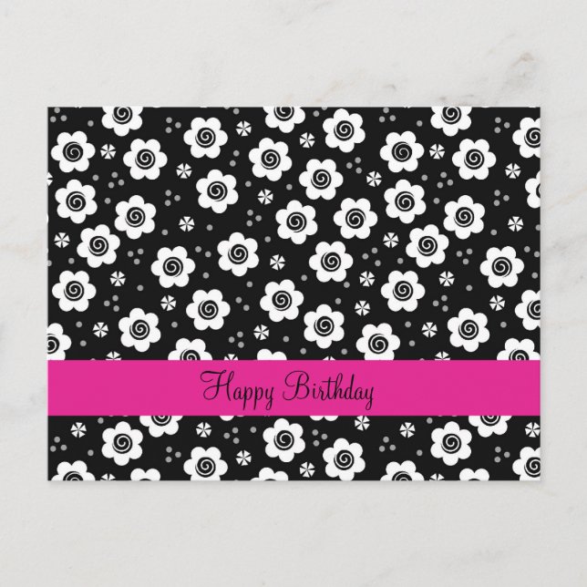 Postal Flores blancas negras cortas Postcard (Anverso)