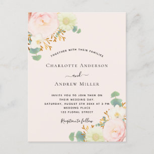 Postal Flores blancas rosadas rosa boda de oro