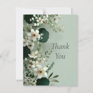 Postal Flores blancas Sage Green Background Gracias Tarje