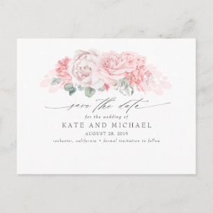 Postal Flores blandas rosas elegantes salven la fecha