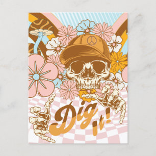 Postal Flores Botánicos Esqueleto Retro
