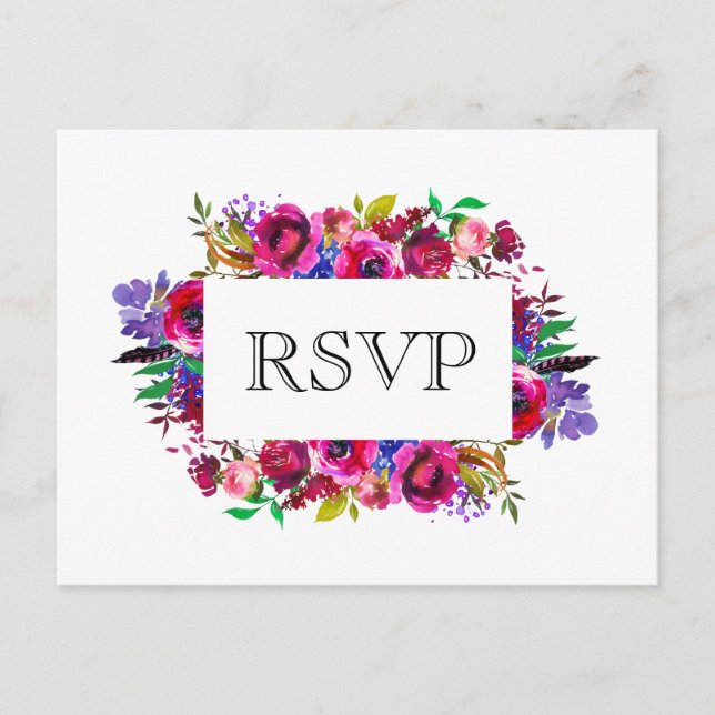 Postal Flores brillantes boho atrevidas RSVP (Anverso)