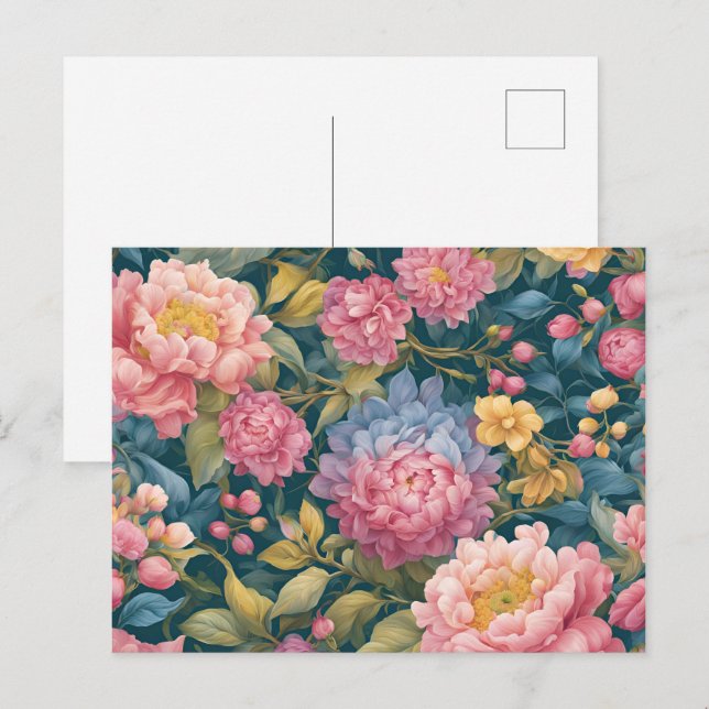 Postal Flores Brillantes Coloridas Florales (Anverso / Reverso)
