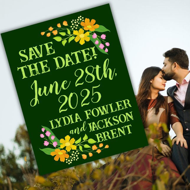 Postal Flores brillantes en el más profundo Save the Date (Subido por el creador)