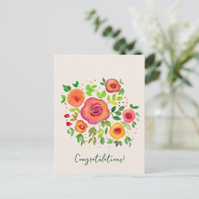 Postal Flores Brillantes Floral Bouquet Felicitaciones (Anverso de pie)