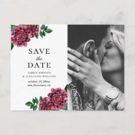 Postal Flores burgundy acuarela. Marrón Save the Date