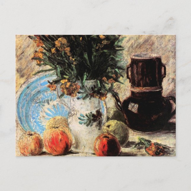 Postal Flores, cafetera y fruta de Vincent van Gogh (Anverso)