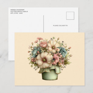 Postal Flores Caprichosas en una Maceta Adorable