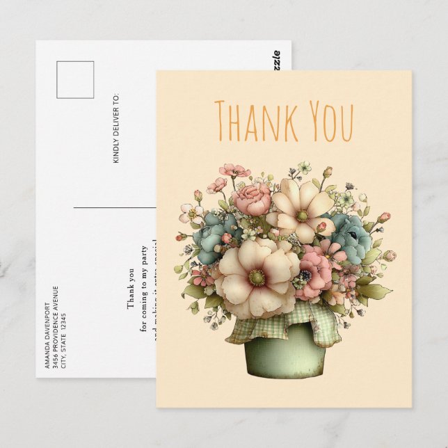 Postal Flores caprichosas en una maceta de plantas Cute G (Anverso / Reverso)